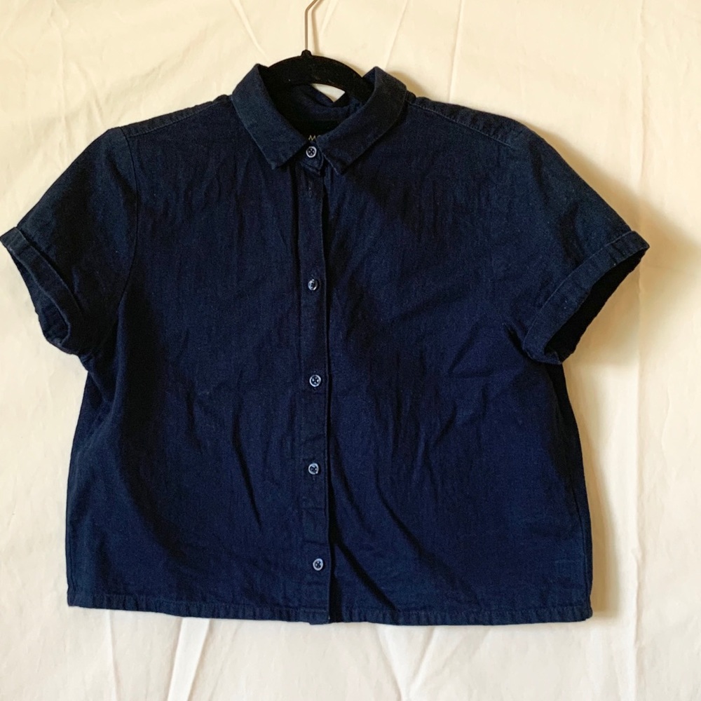 🦋 MONKL Cropped Jean Button Up Shirt